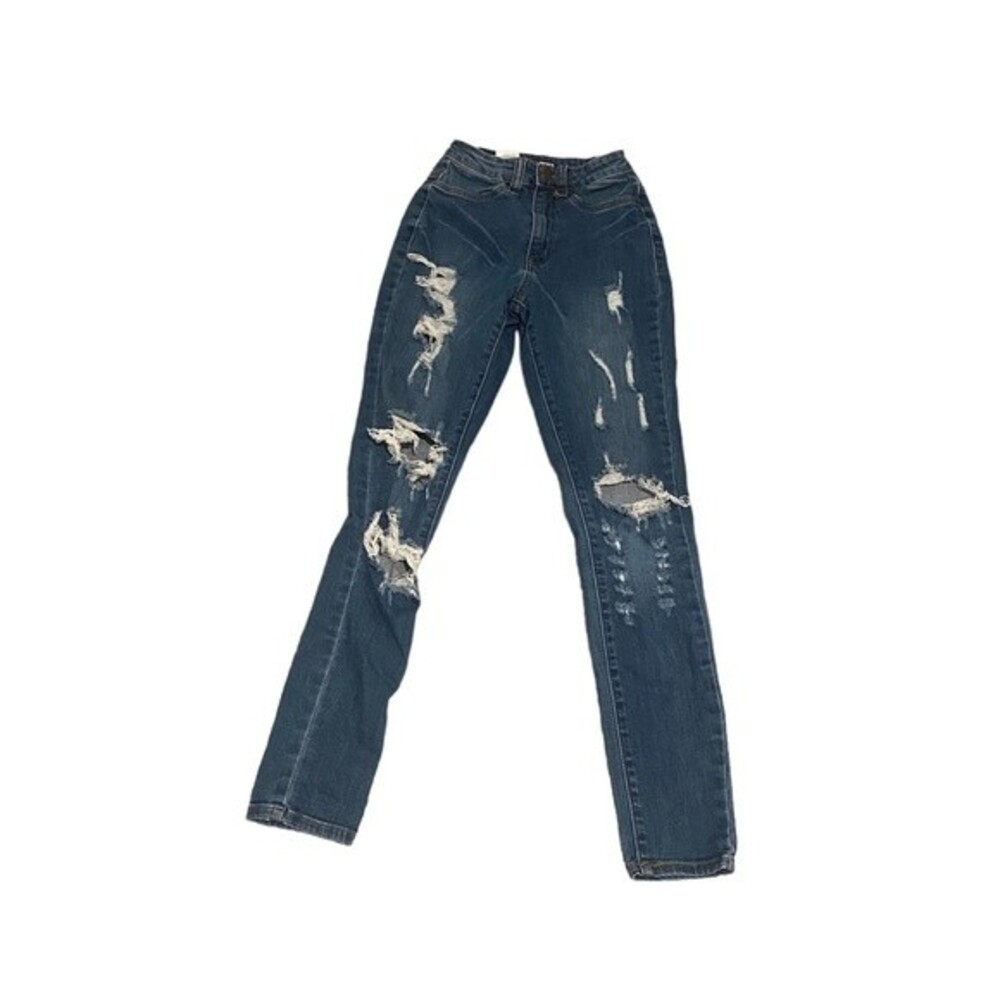 Fashion Nova blue dark wash ripped distressed jeans